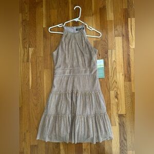 Metallic Halter Tiered Dress - Champagne